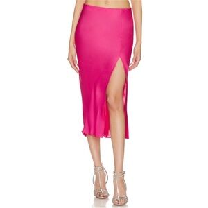 NBD Meera Midi Skirt Hot Pink Satin Barbie Slit XS